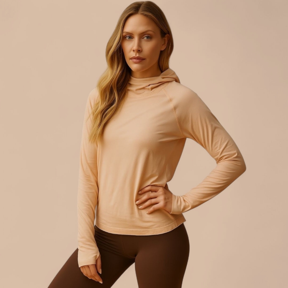 Sweaty Betty S Lightweight Sport Hoodie Fresh Peach‎ Thumbholes Athleisure